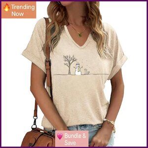 Women's V-Neck Christmas Graphic Tee Soft Holiday T-Shirt